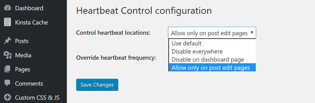 Locais de controle Heartbeat