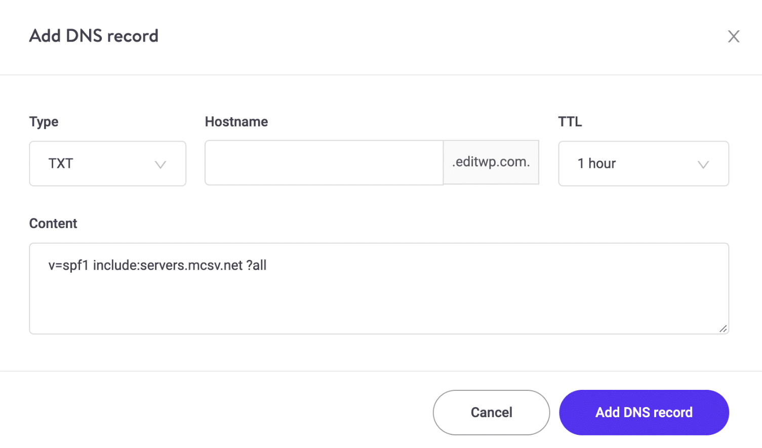 Adicionar TXT SPF