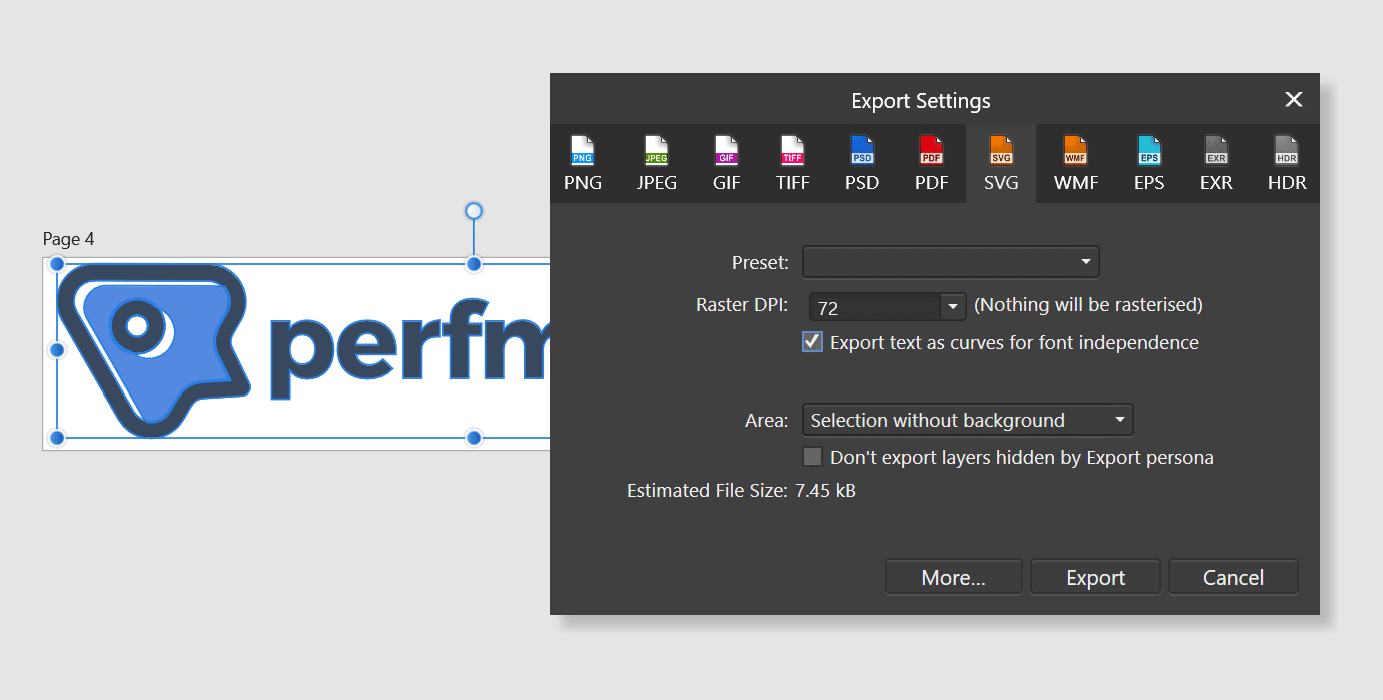 Affinity Designer - Exportar texto como curvas SVG
