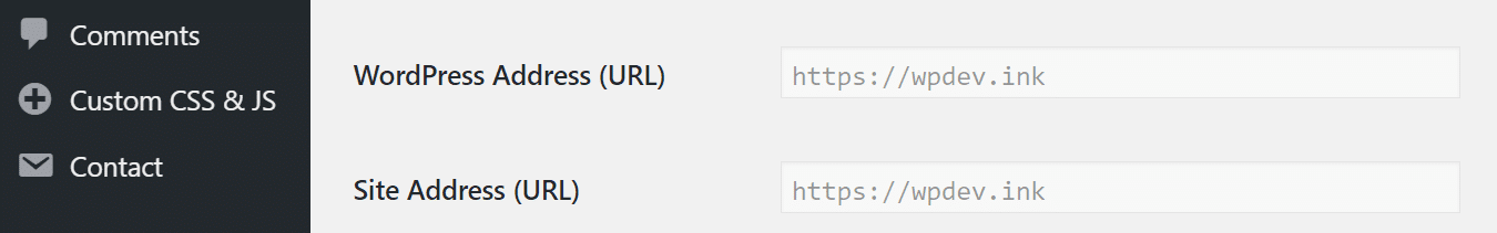 Endereço WordPress e Endereço do Site não editáveis
