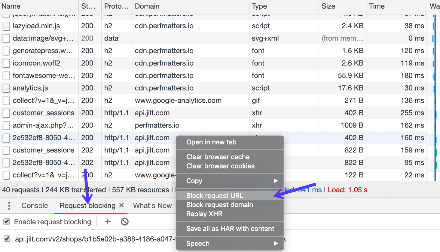 Bloquear solicitação no Chrome Devtools