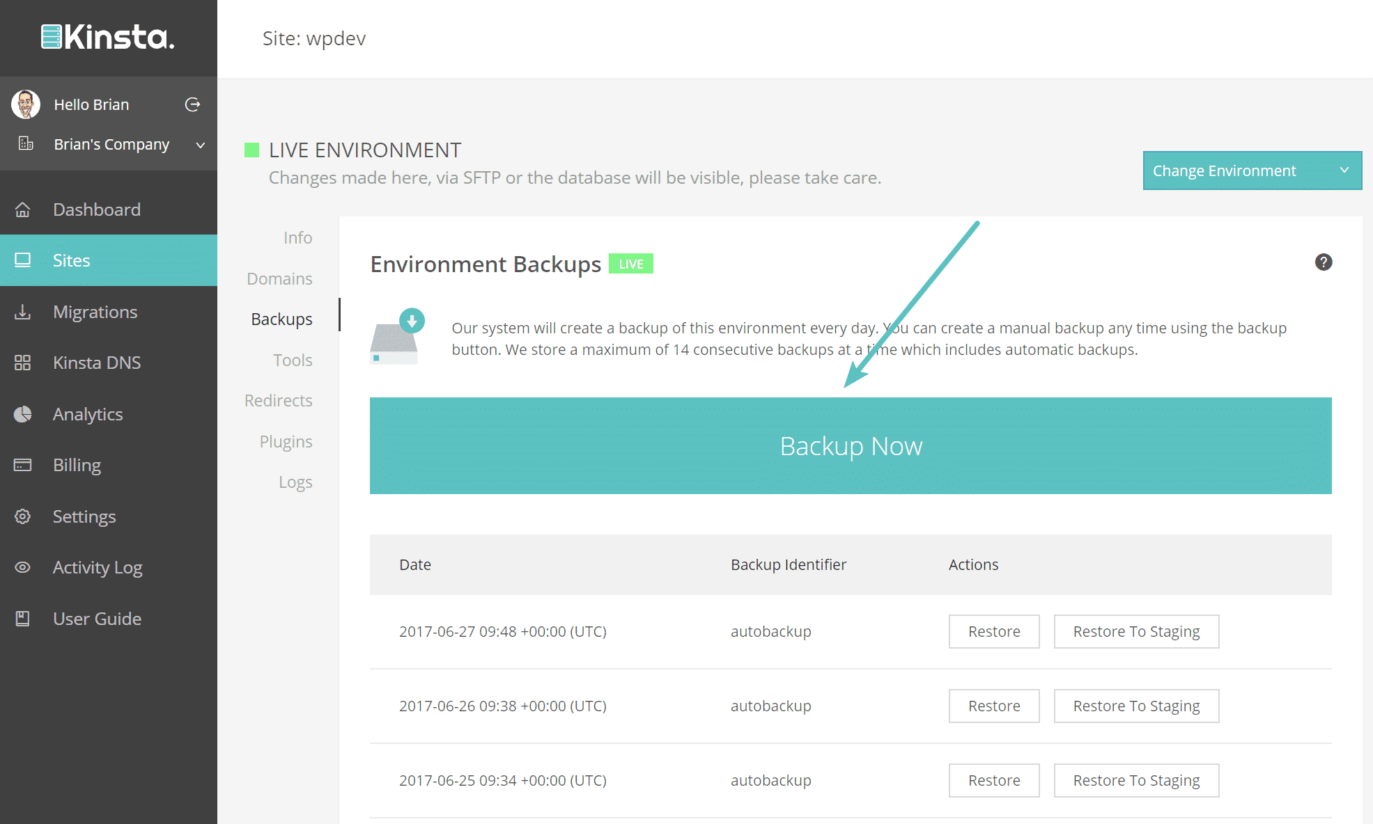 Backup em um site WordPress