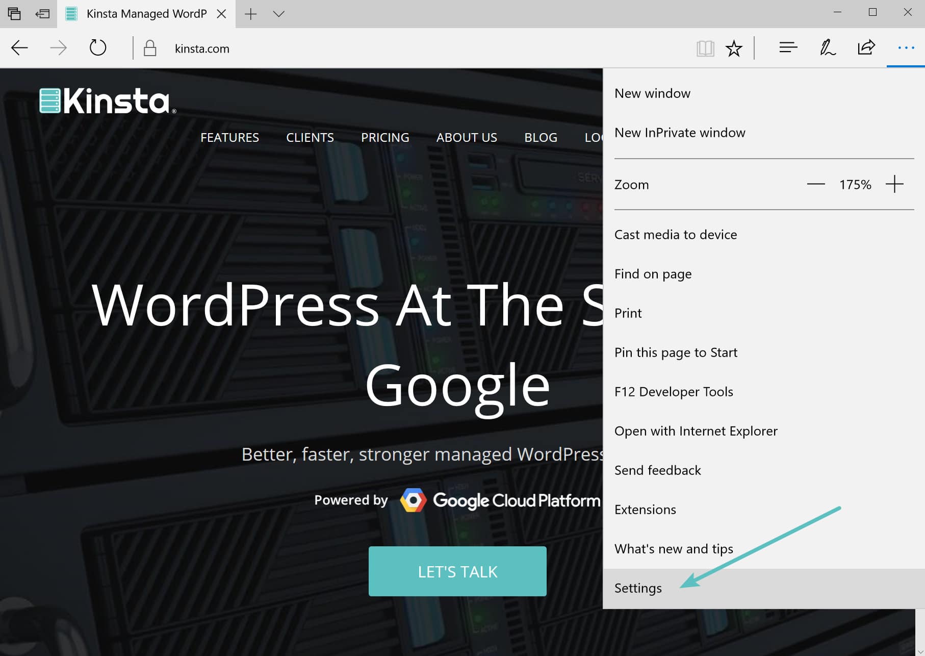 Configurações do Microsoft Edge