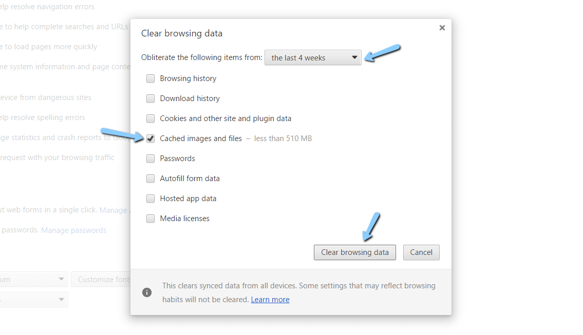 Limpar o cache do navegador no Google Chrome