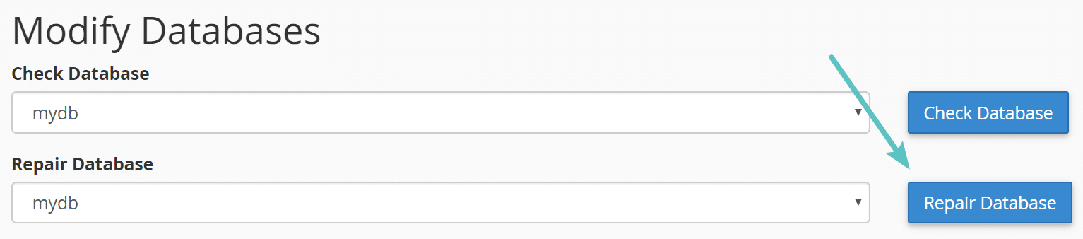 Reparo de banco de dados no cPanel