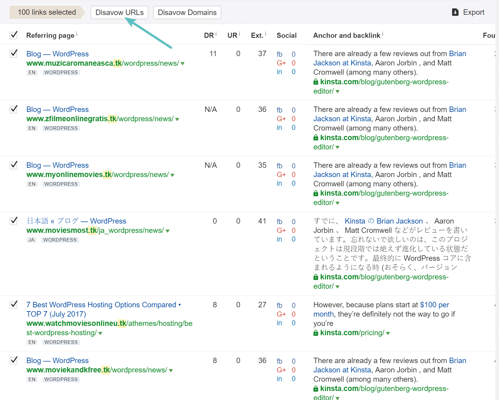 Ahrefs não nega os URLs