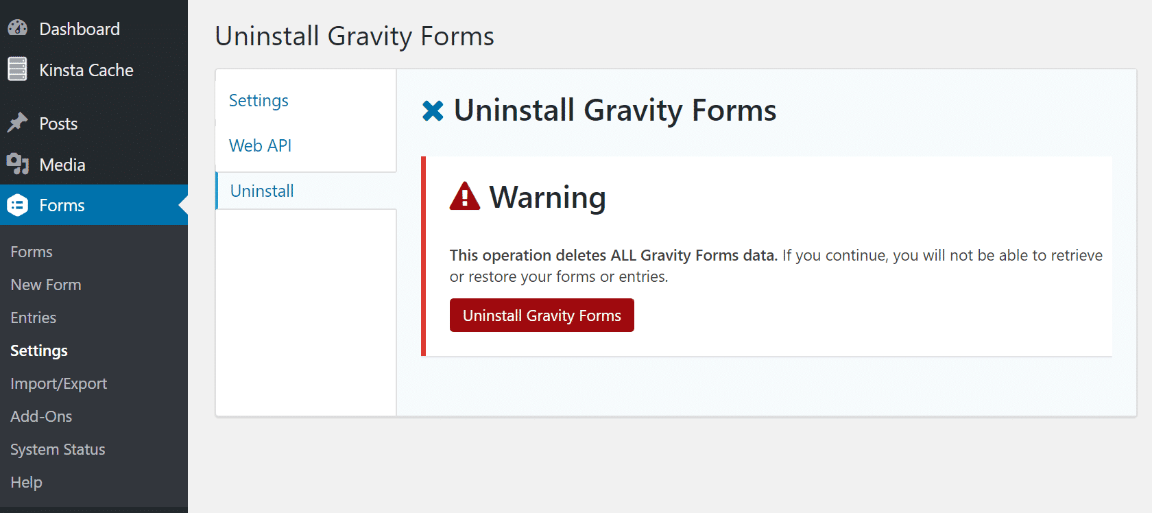 Desinstalar Gravity Forms