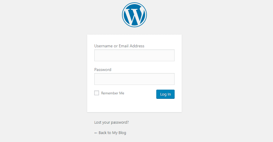 A página de login de administrador WordPress 
