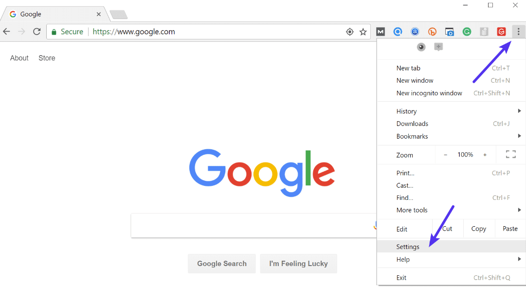 Configurações do Chrome