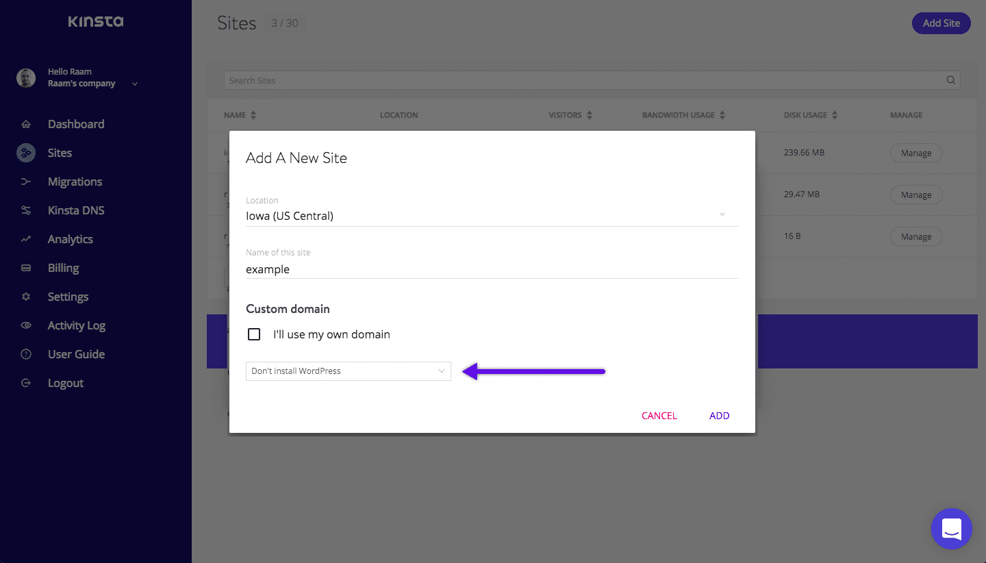 Crie um site na Kinsta