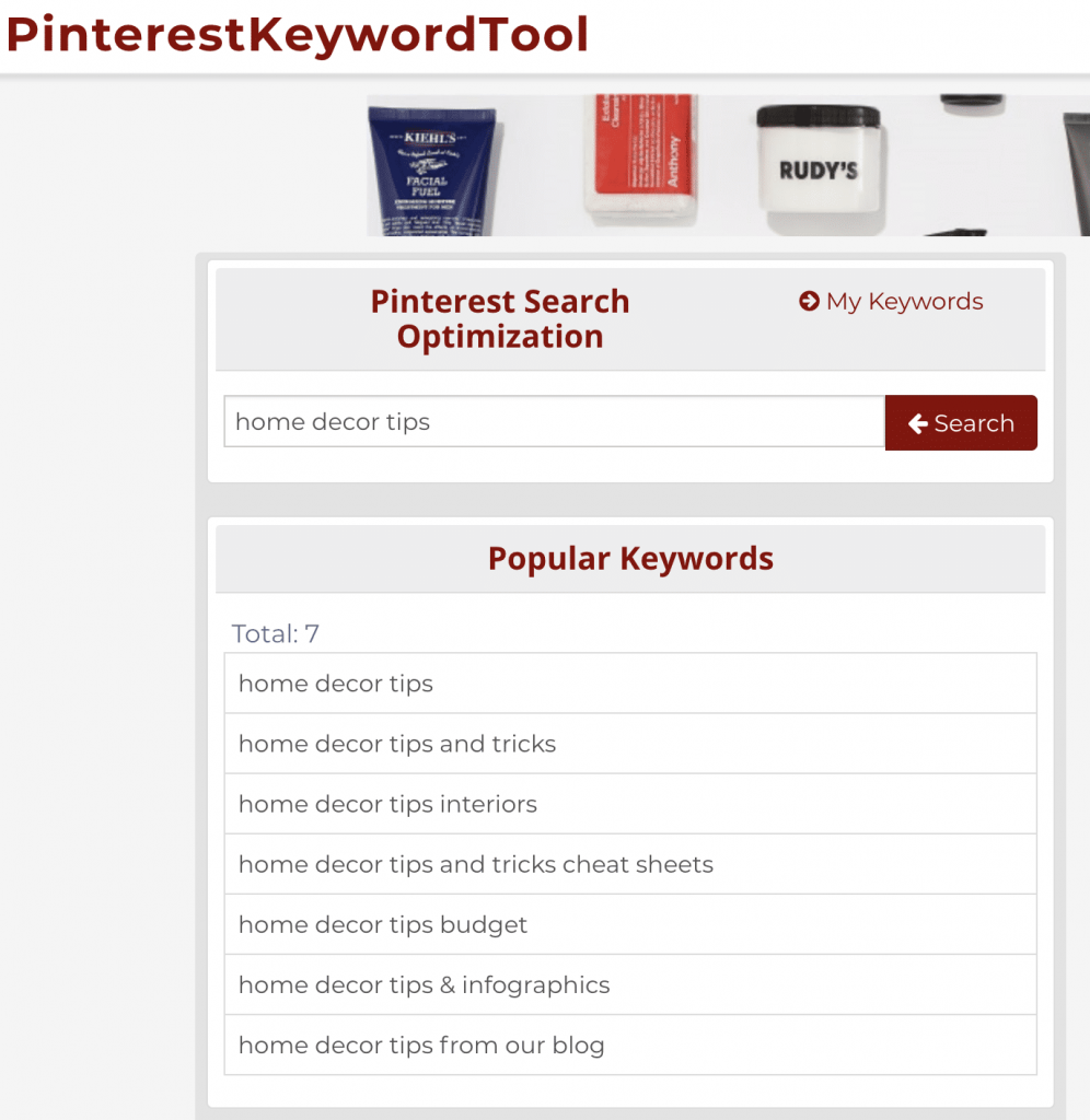 Ferramenta de Palavras-chave Pinterest
