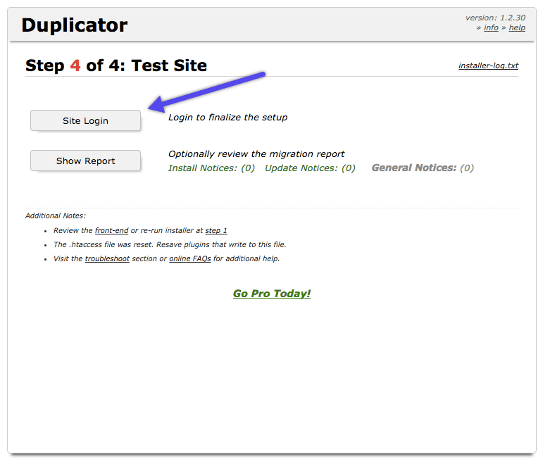 Plugin WordPress Duplicator: testar site