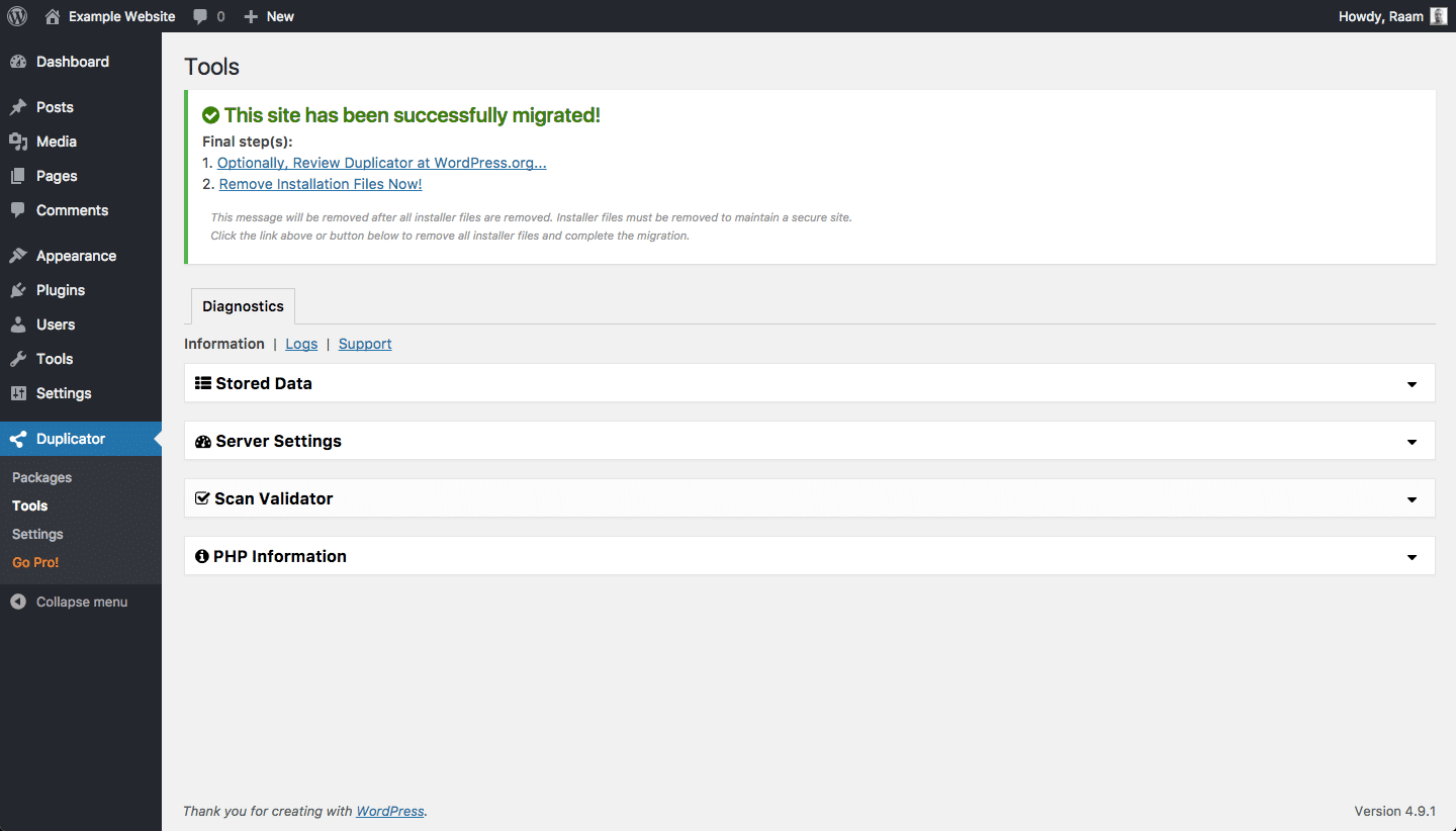 Migração bem-sucedida com o Duplicator no WordPress