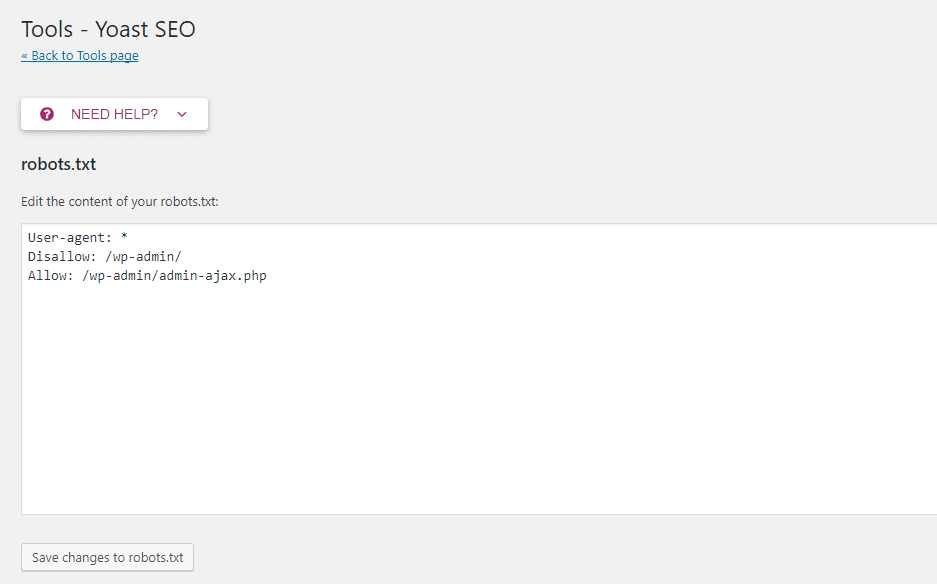 Yoast SEO permite que você edite seu arquivo robots.txt em seu painel