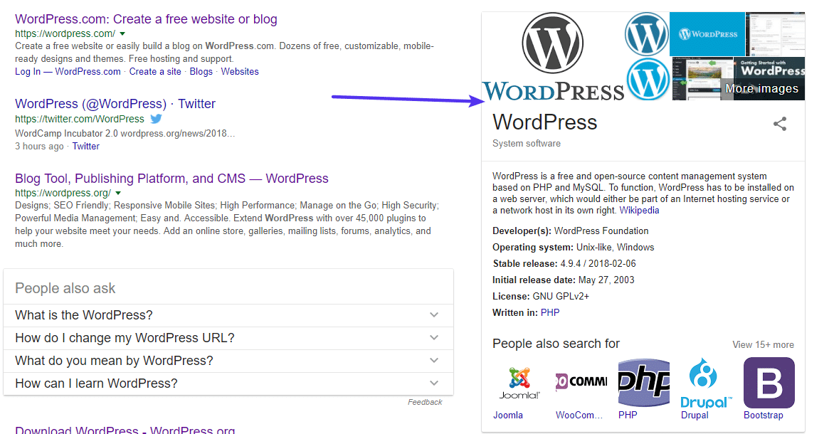 Exemplo de um cartão Knowledge Graph