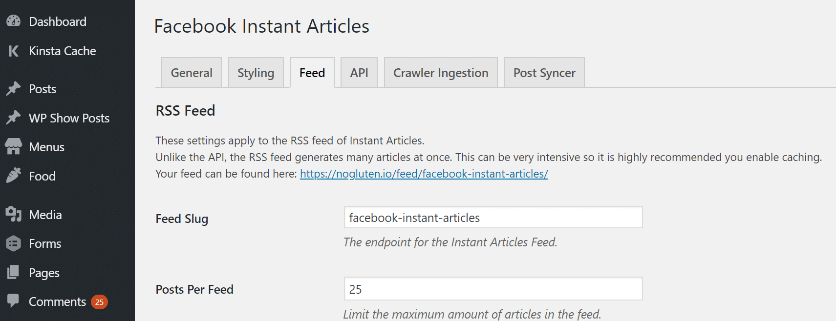 Feed RSS de artigos instantâneos do Facebook