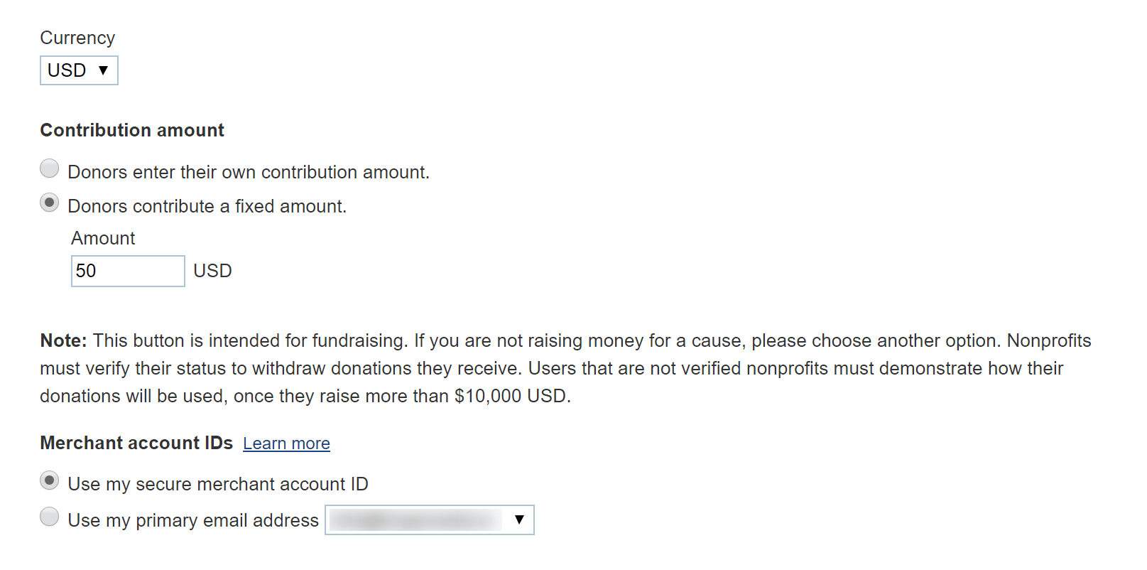 PayPal doar botão ID da conta do comerciante
