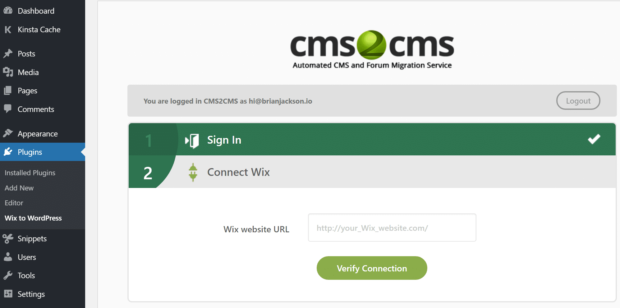 URL do site Wix