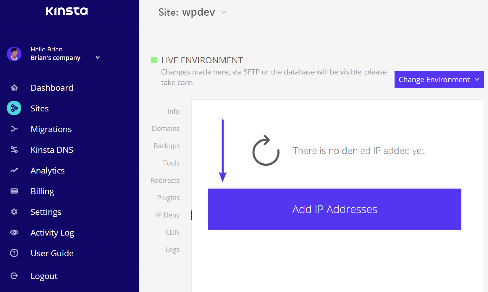 Adicione endereços IP