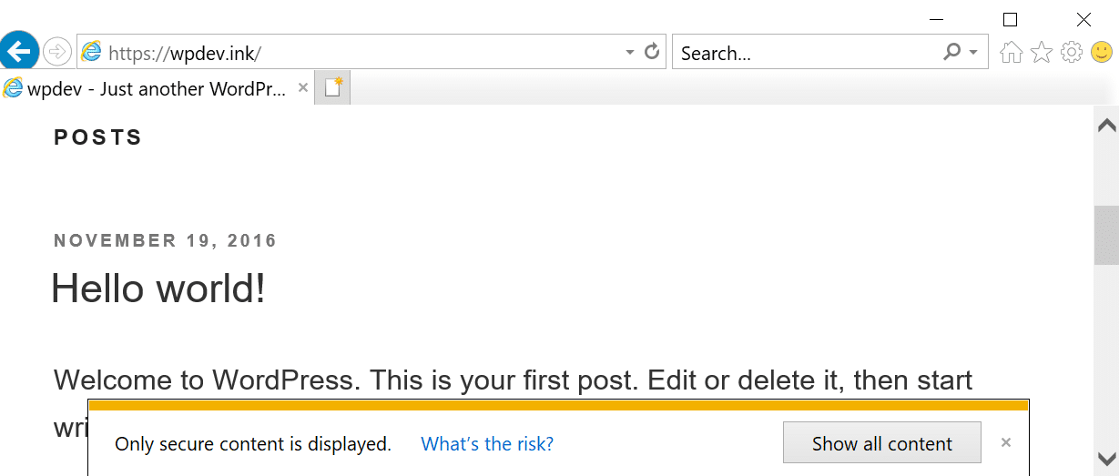 Aviso de conteúdo misto no Internet Explorer