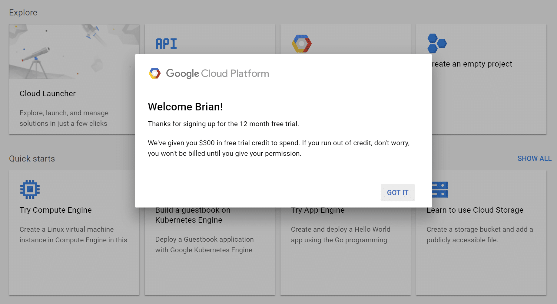 Teste gratuito do Google Cloud Platform