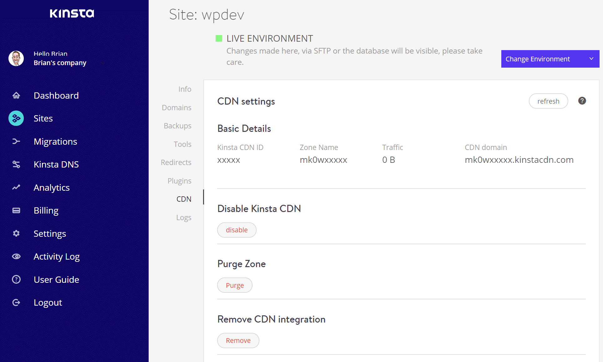 Configurações CDN – limpar, desabilitar