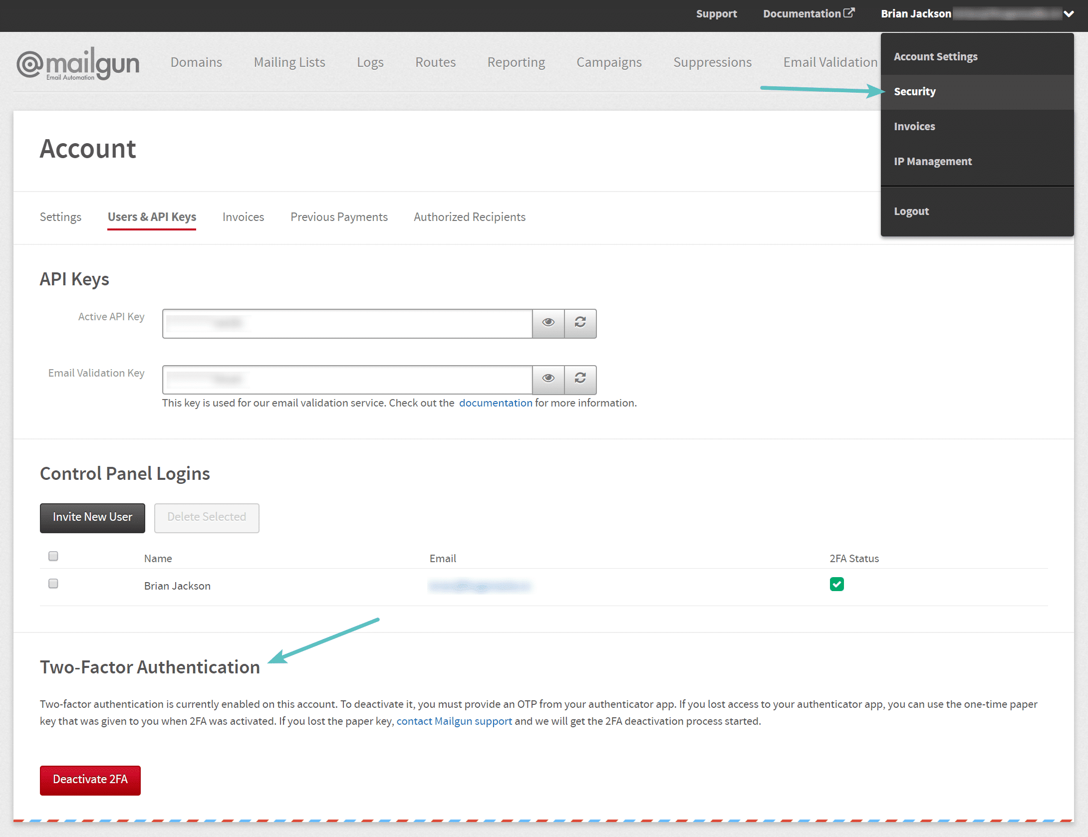 Autenticação de dois fatores Mailgun