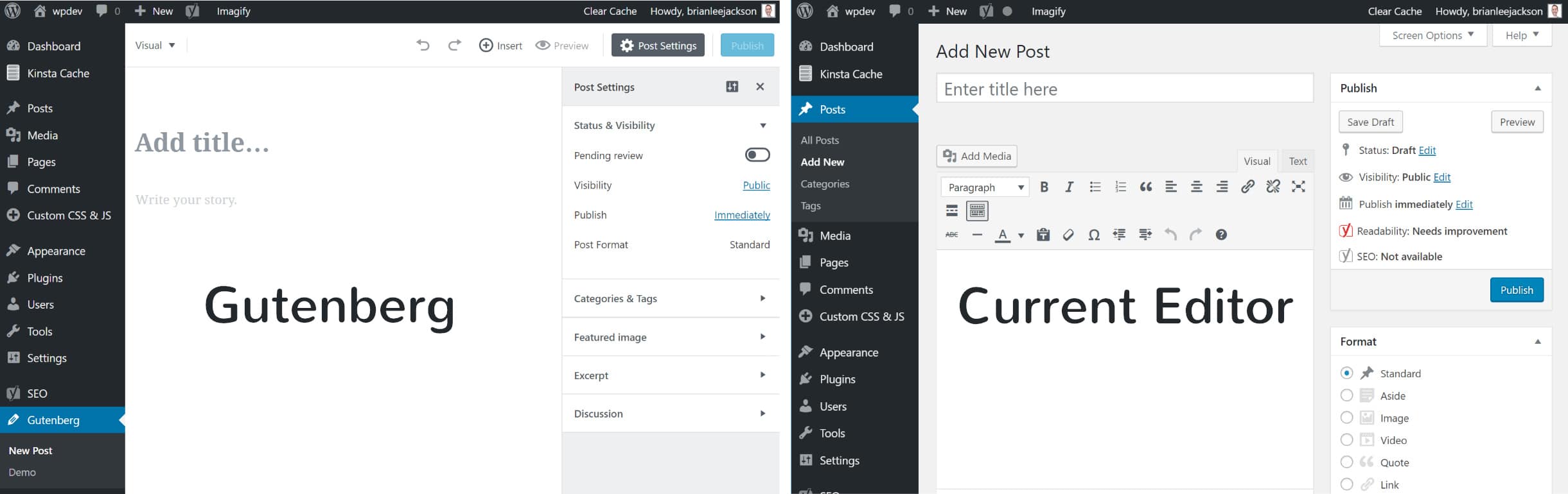 Comparando o Gutenberg com o editor atual