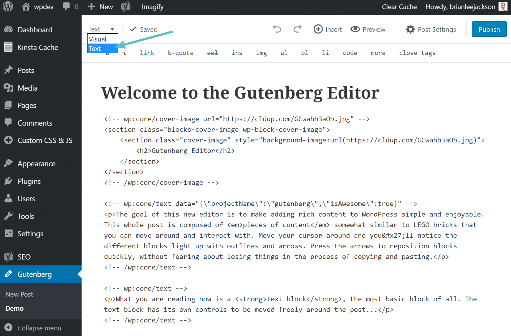 Editor de texto do Gutenberg