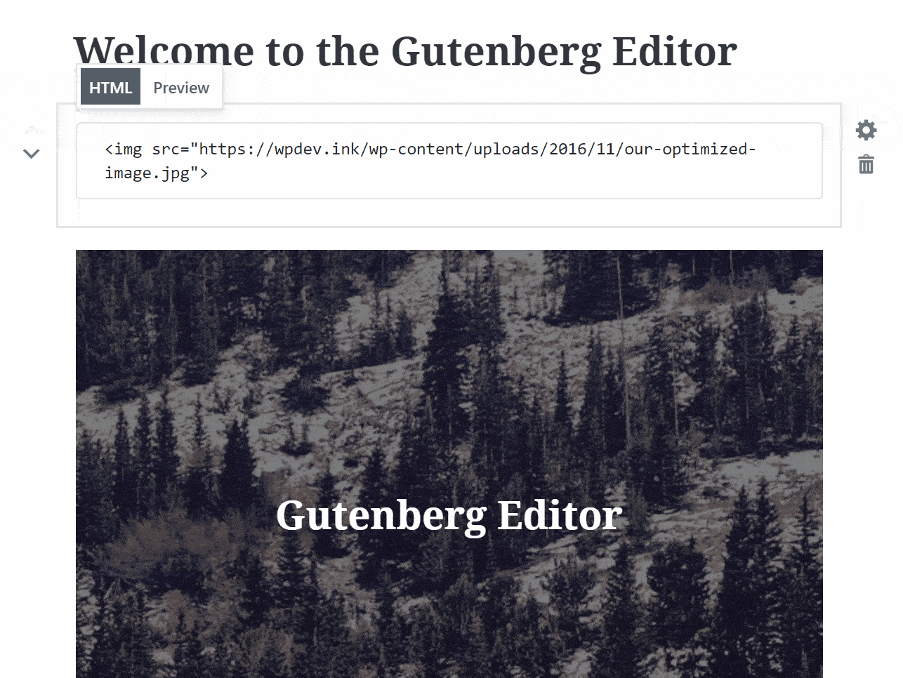 Bloco de HTML no editor Gutenberg
