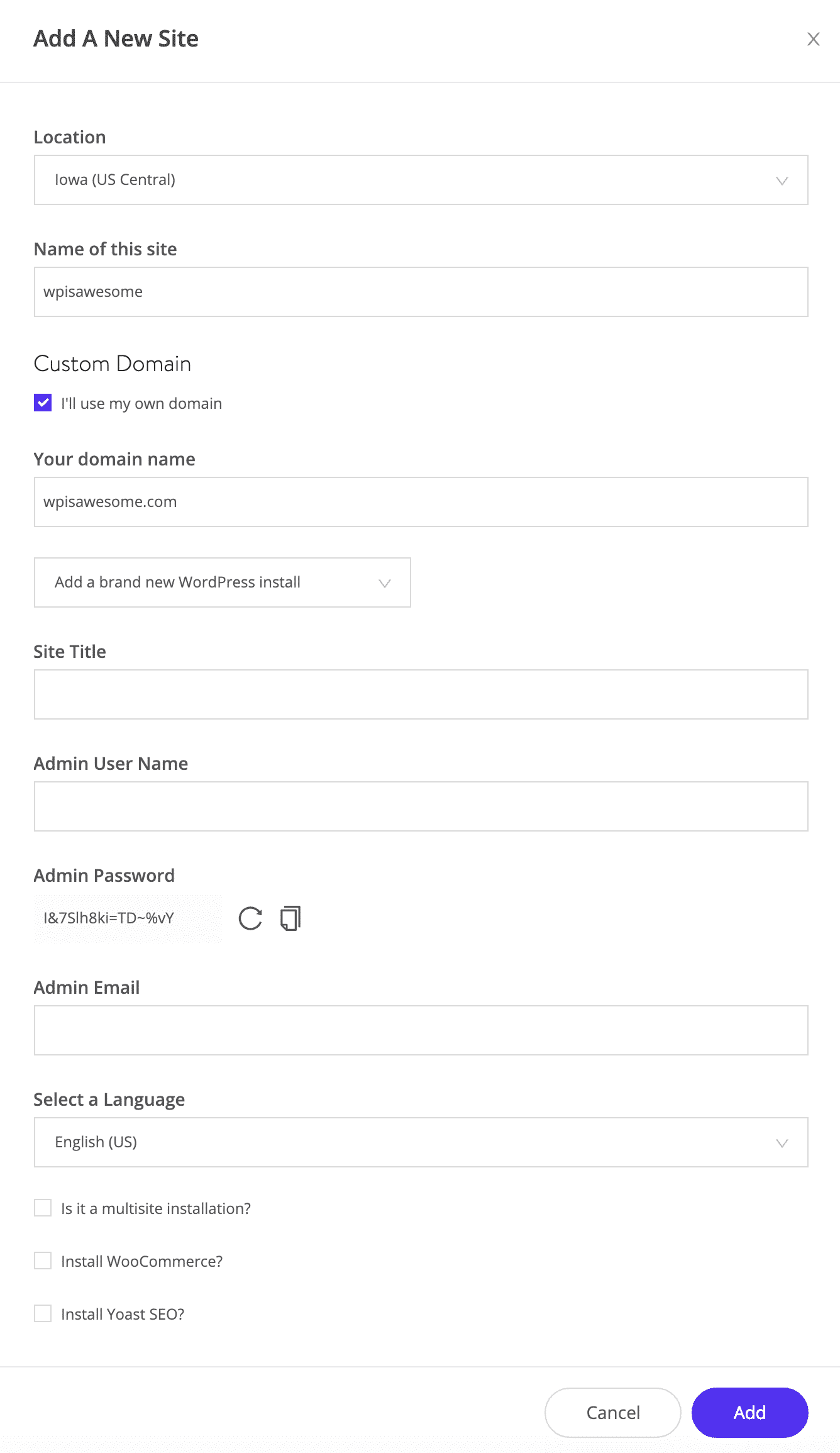 Instalação WordPress com um clique