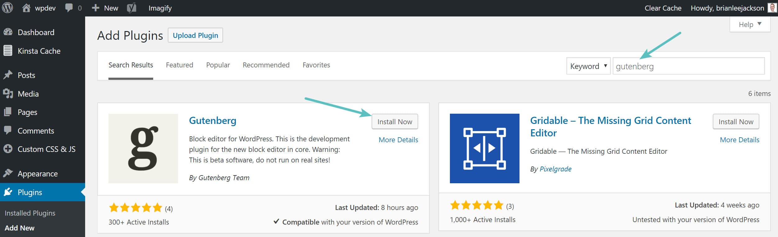 Instalar o Plugin Gutenberg do WordPress