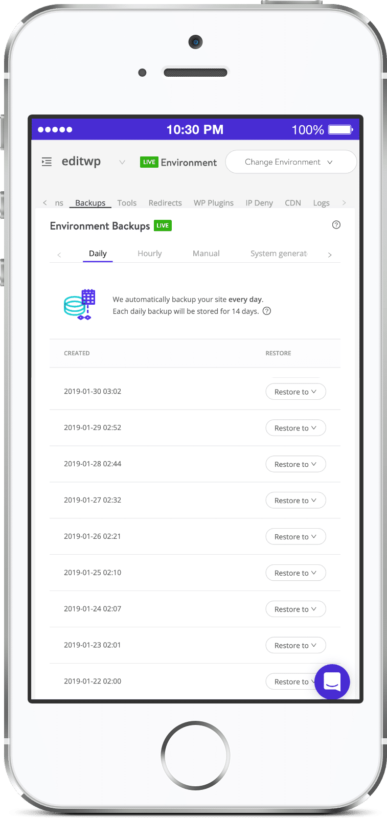 MyKinsta móvel