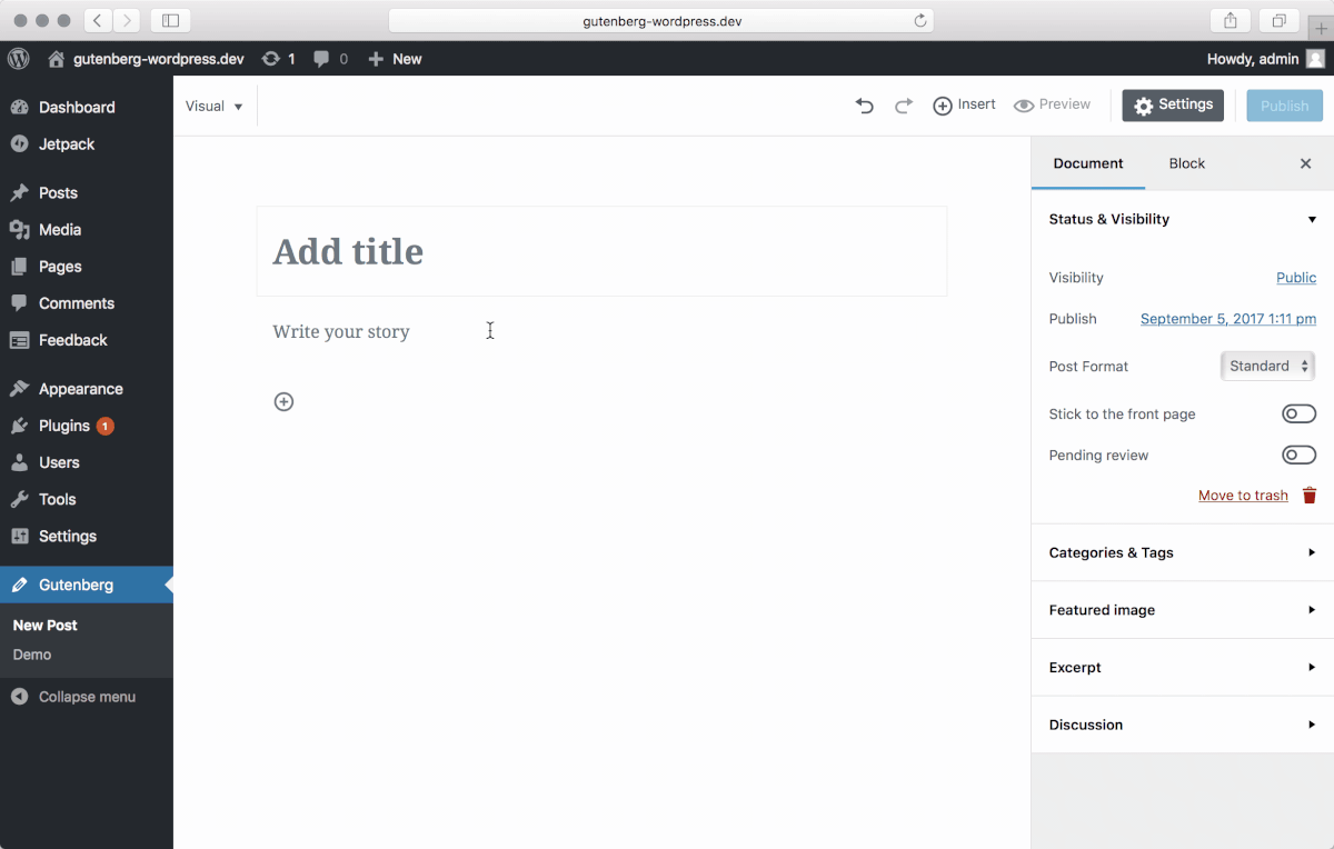 Preenchimento automático do Gutenberg (Fonte da imagem: WordPress.org)