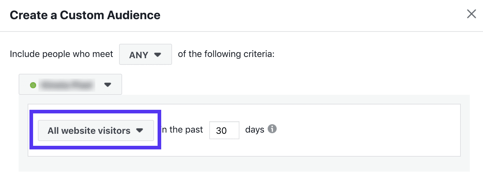 Facebook retargeting audiência - últimos 30 dias