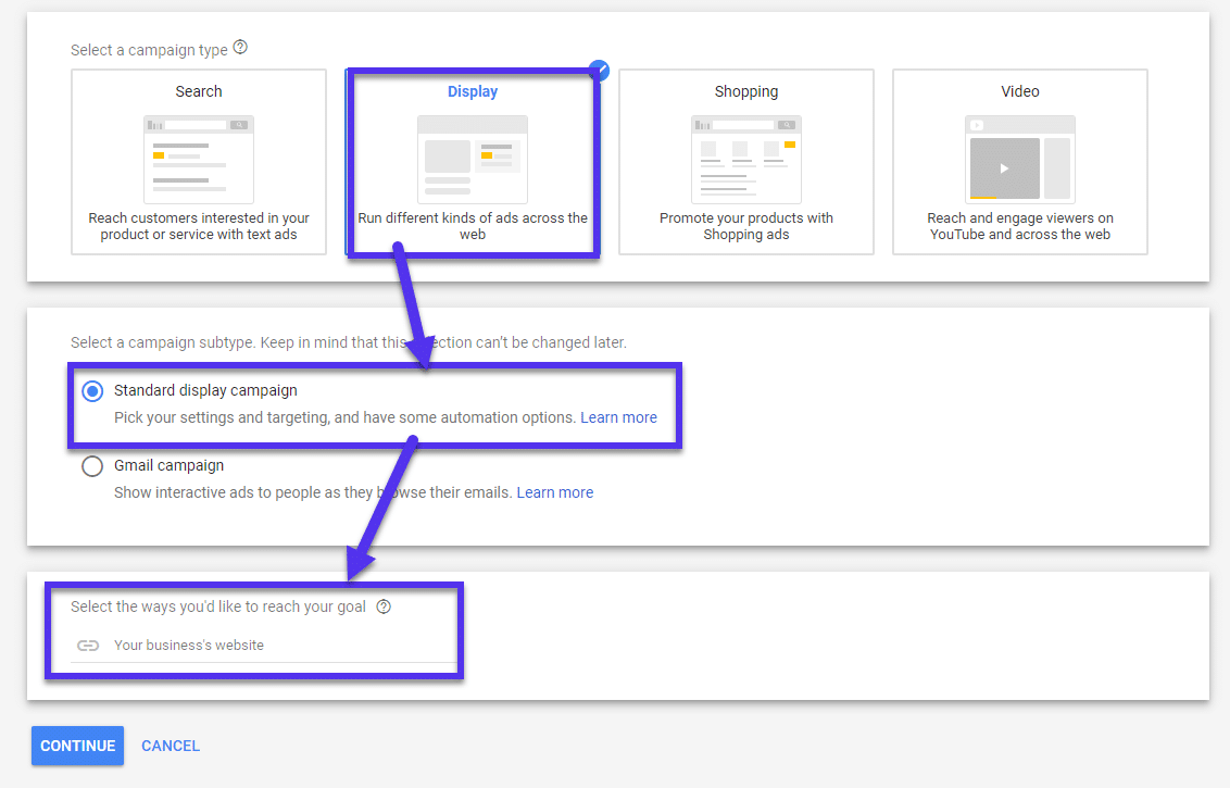 Subtipo da campanha de exibição de anúncios do Google