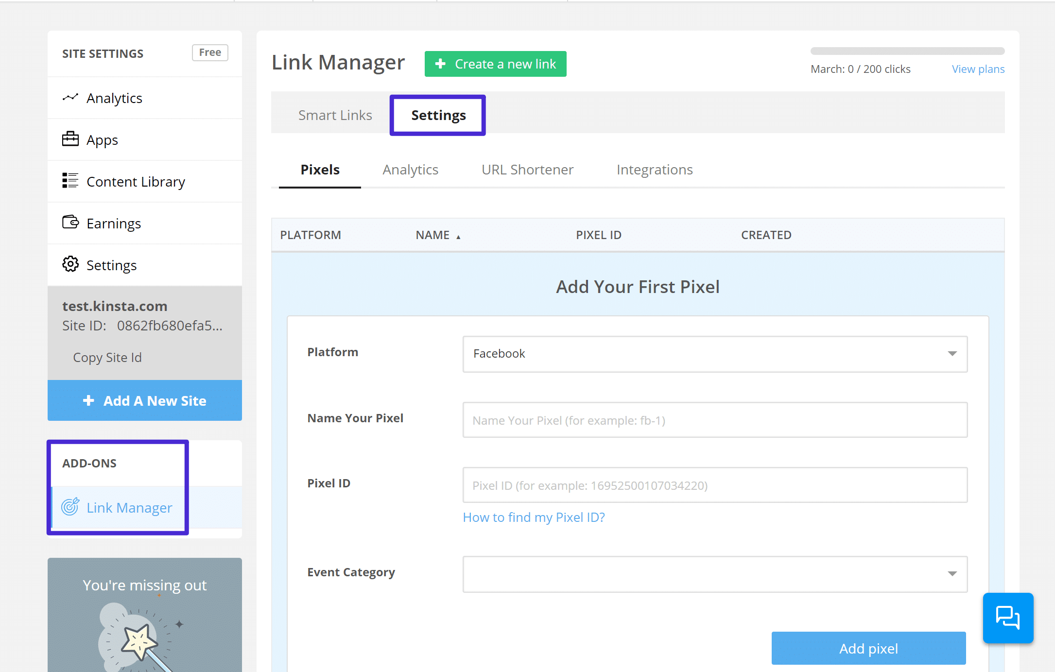 A ligação Shareaholic encurtar opções