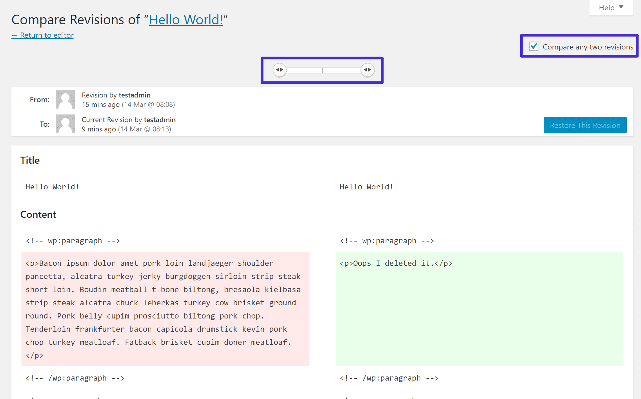 Como comparar revisões diferentes entre si