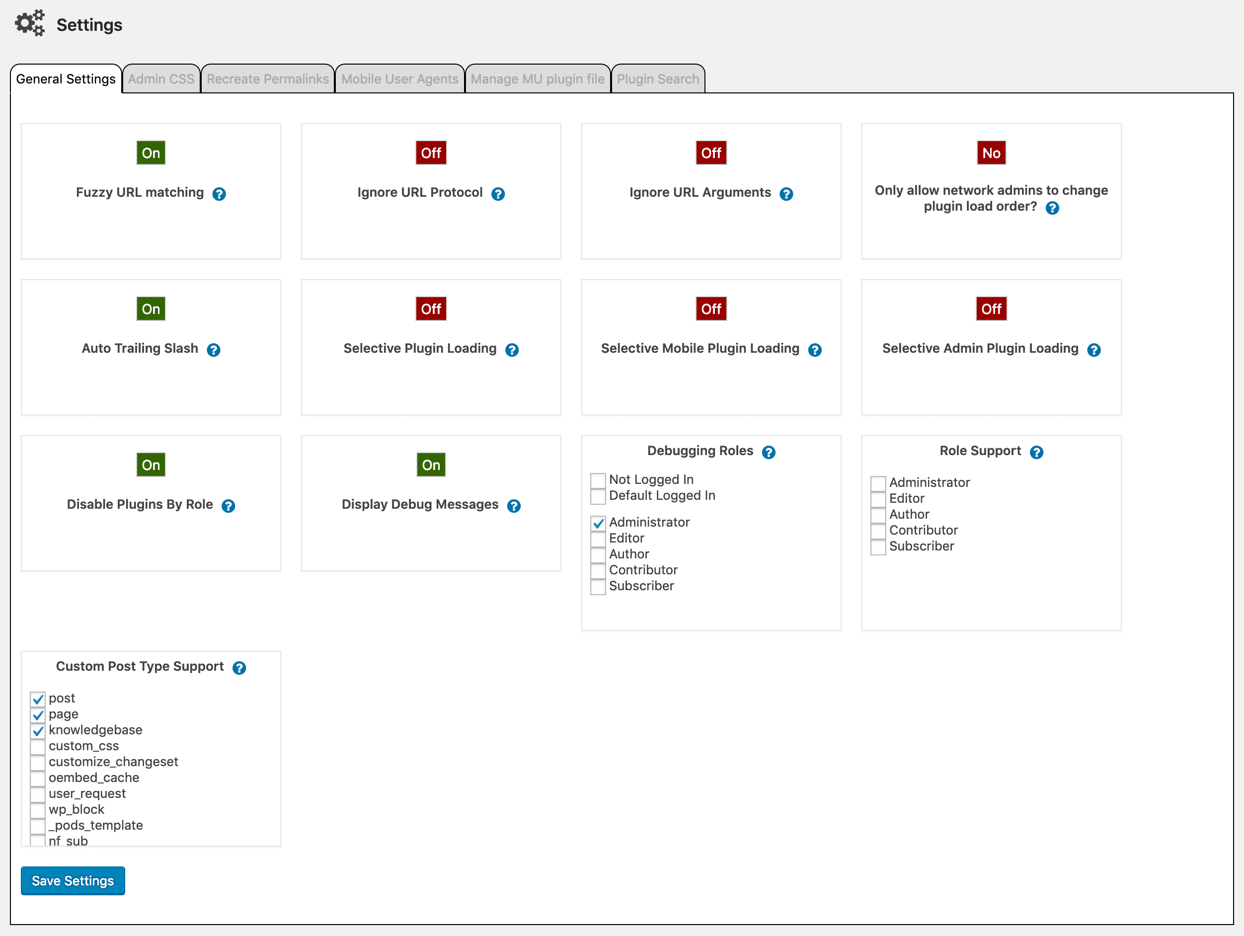 Página de Configurações do Plugin Organizer