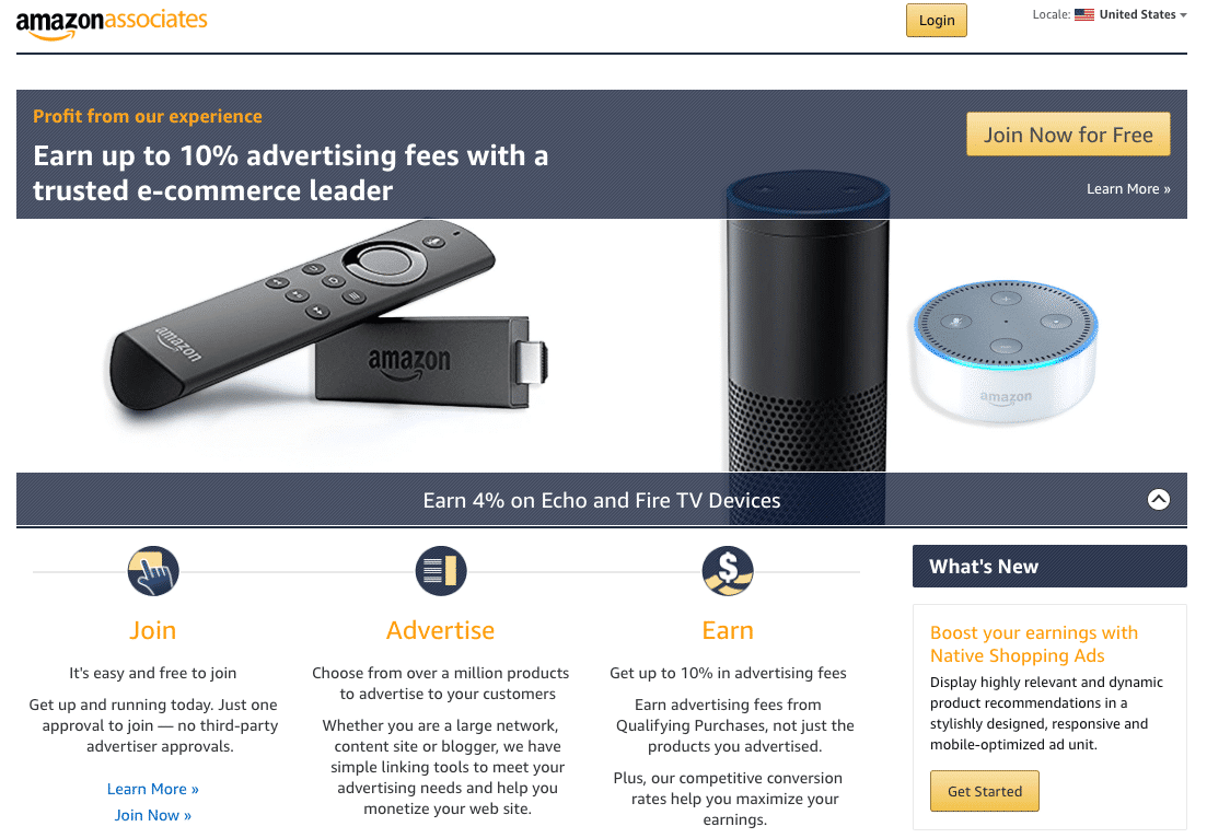 Página inicial do Amazon Associates