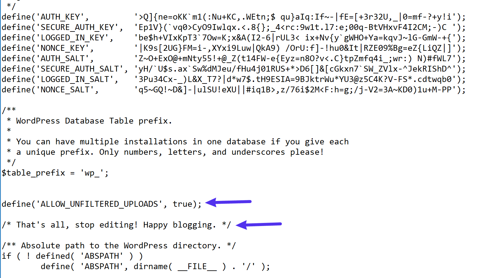 Onde adicionar o código em seu arquivo wp-config.php