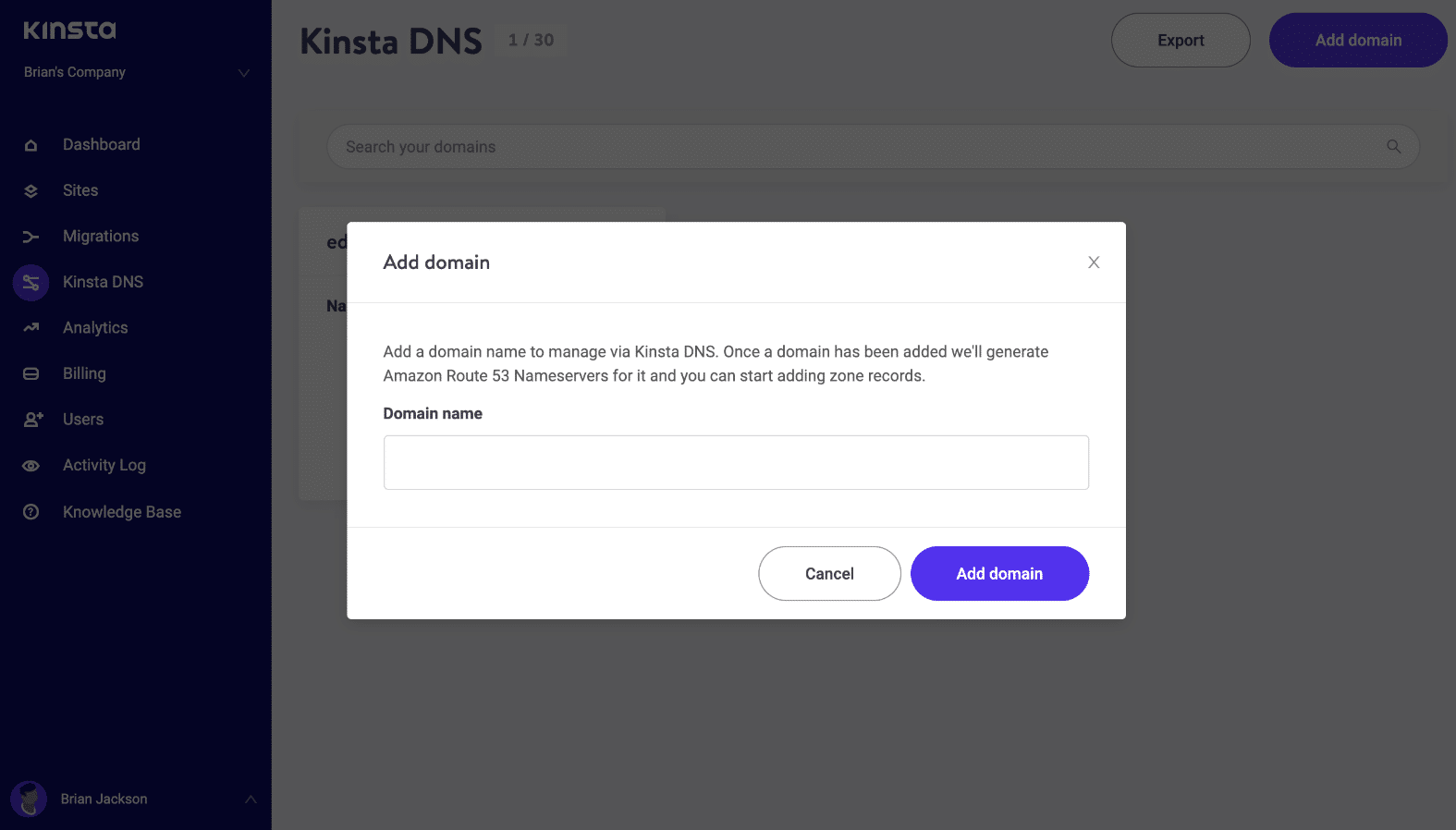 Adicionar um domínio ao DNS
