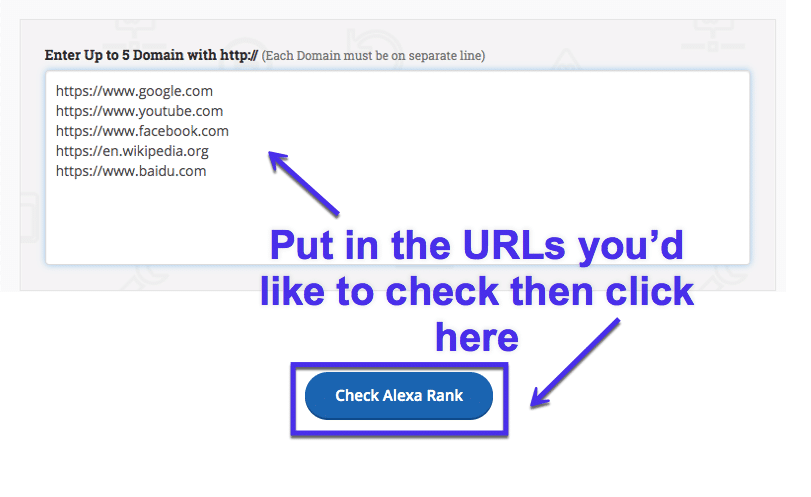 Verificar múltiplos Alexa Ranks