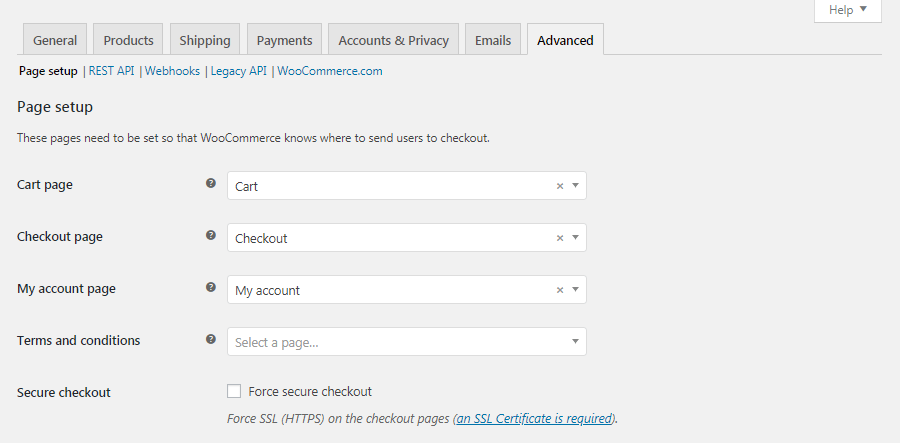 WooCommerce Definições avançadas