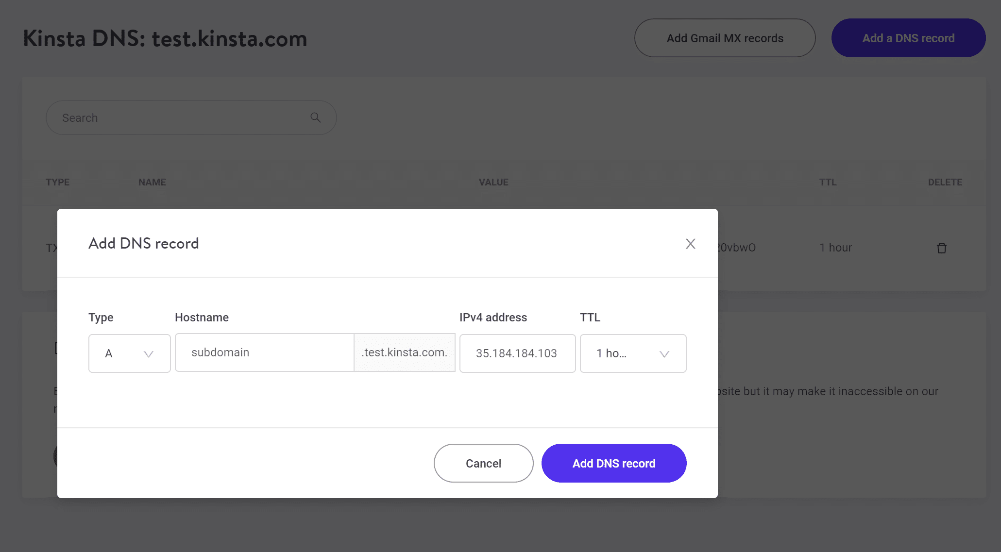 Como adicionar um subdomínio no DNS Kinsta