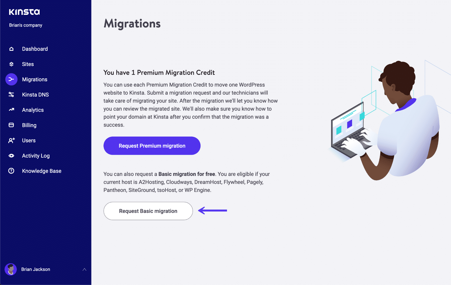 Migrações básicas em MyKinsta