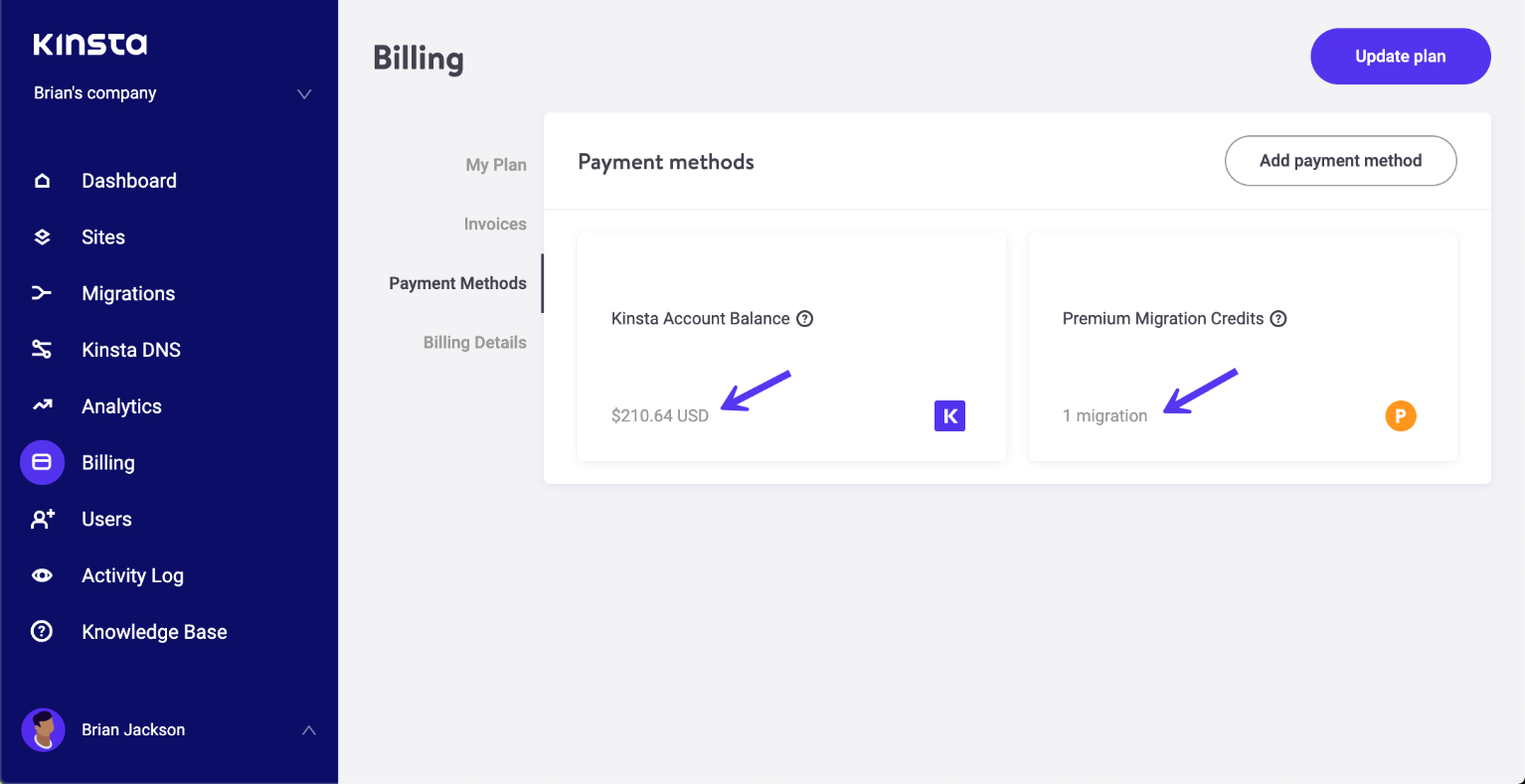 Nova interface do usuário na página de métodos de pagamento