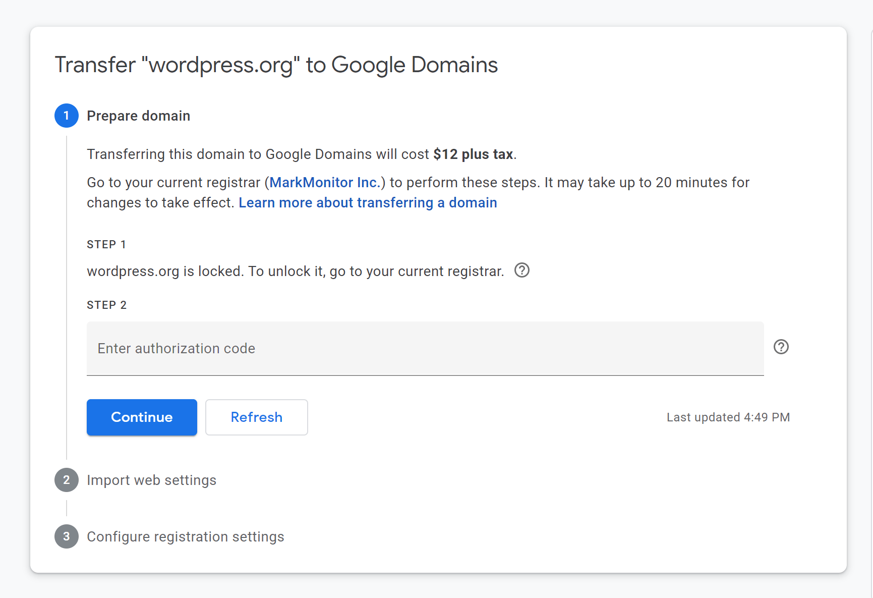 O assistente de transferência de domínios do Google