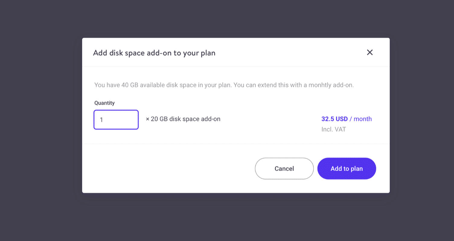 Quantidades adicionais de espaço em disco