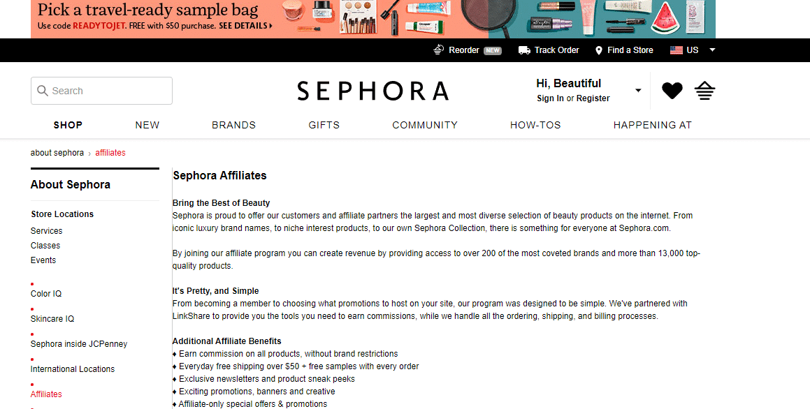 Rede de afiliados da Sephora